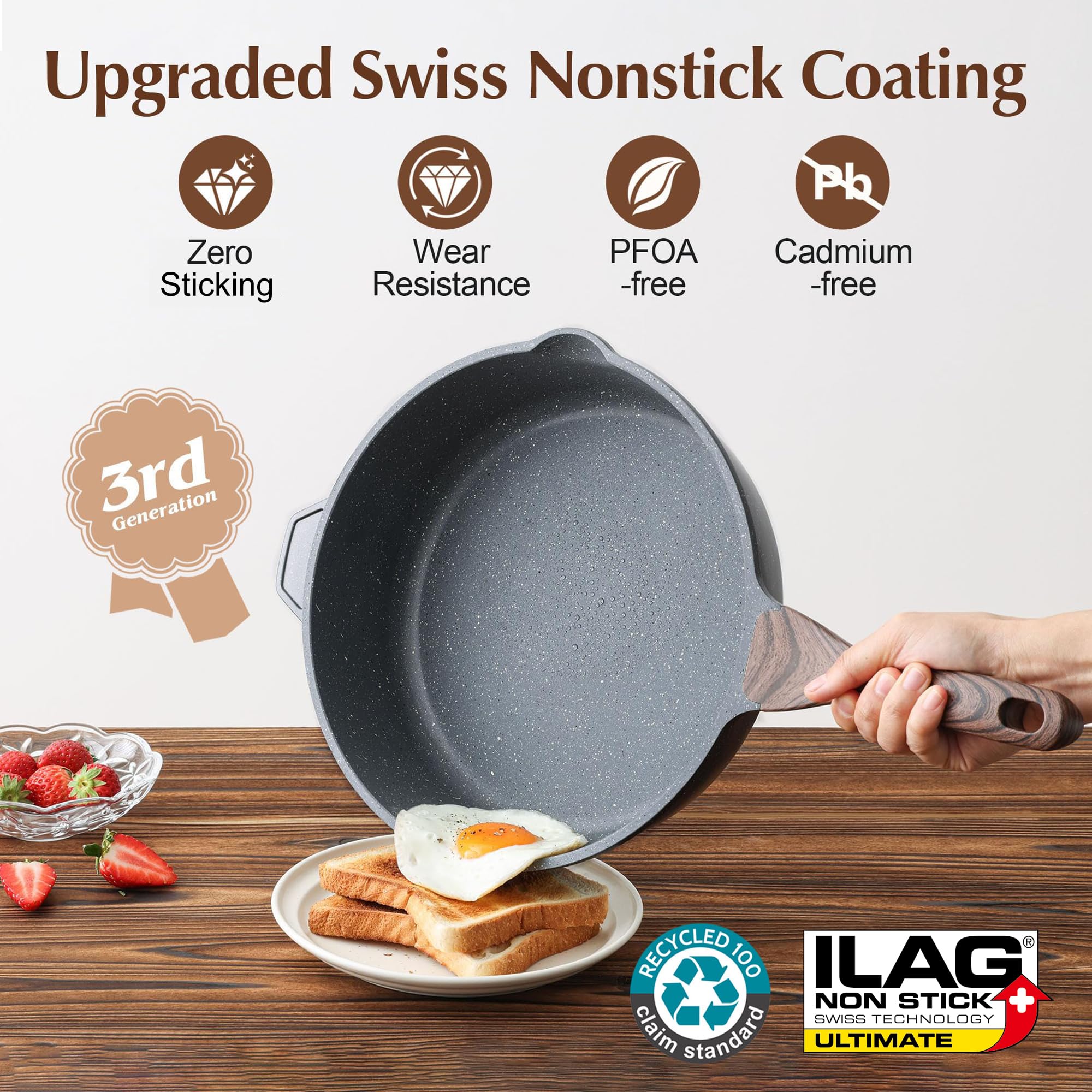 SENSARTE 11-inch sauté pan with lid ideal for sautéing and simmering