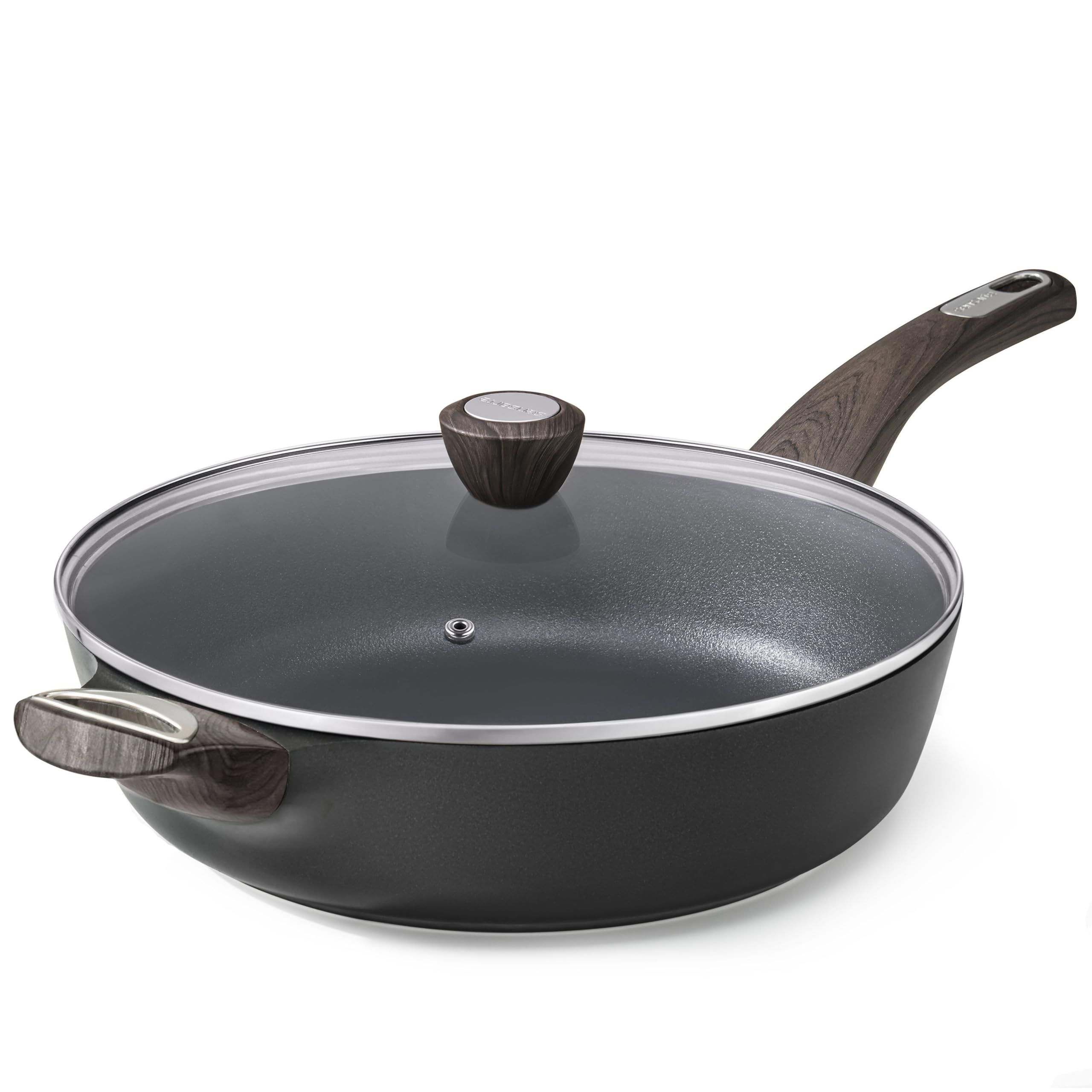 SENSARTE 12-inch nonstick frying pan with lid for easy, low-oil cooking.