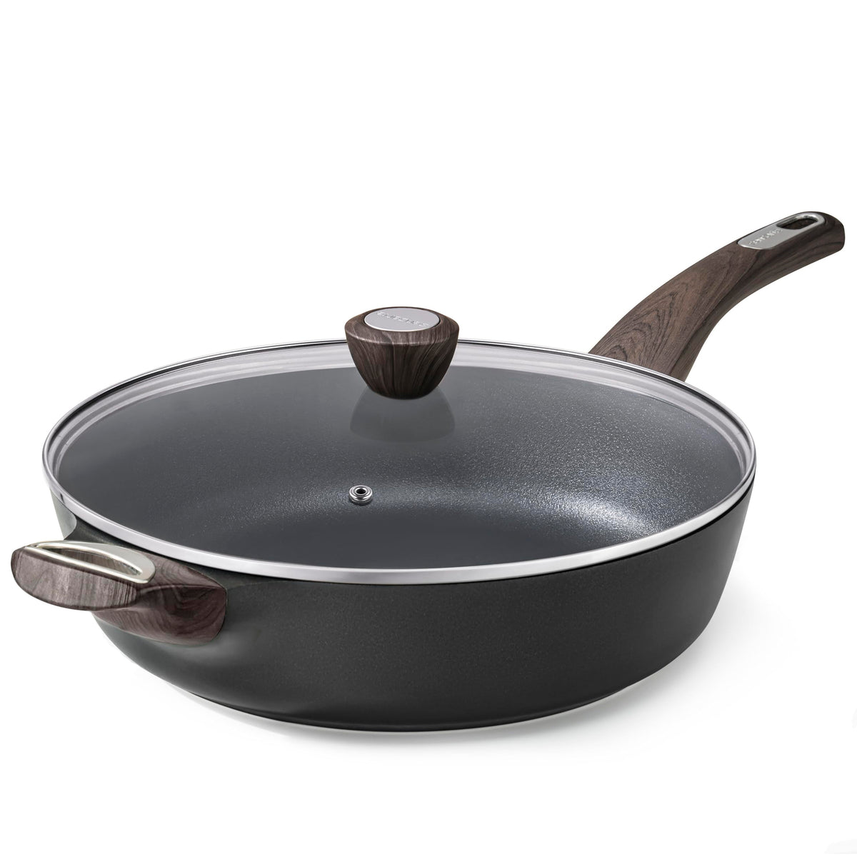 SENSARTE 12-inch nonstick frying pan with lid for easy, low-oil cooking.