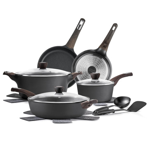SENSARTE 14pc nonstick cookware set, overview shot highlighting complete versatility for easy weeknight dinners.