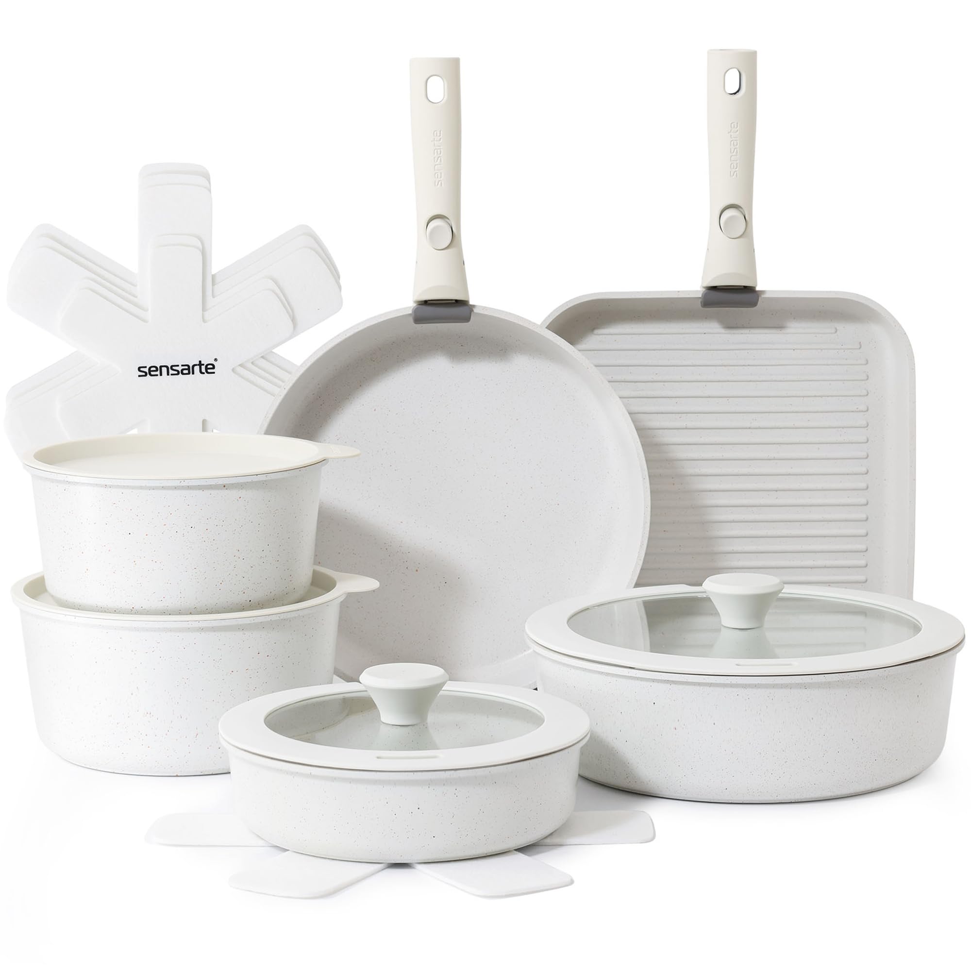SENSARTE 17-piece set laid out for versatile home cooking with ample capacity.