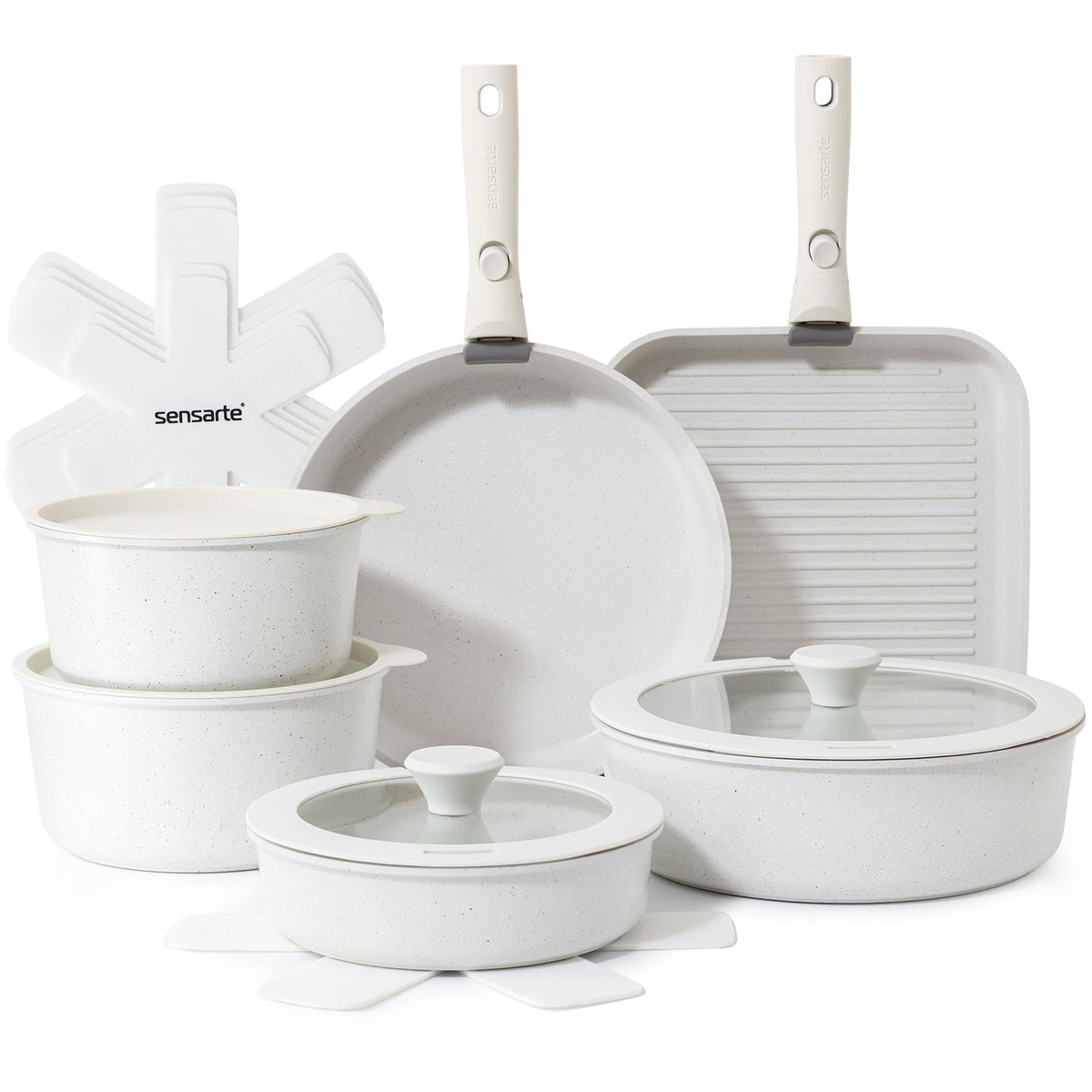 SENSARTE 17-piece set laid out for versatile home cooking with ample capacity.