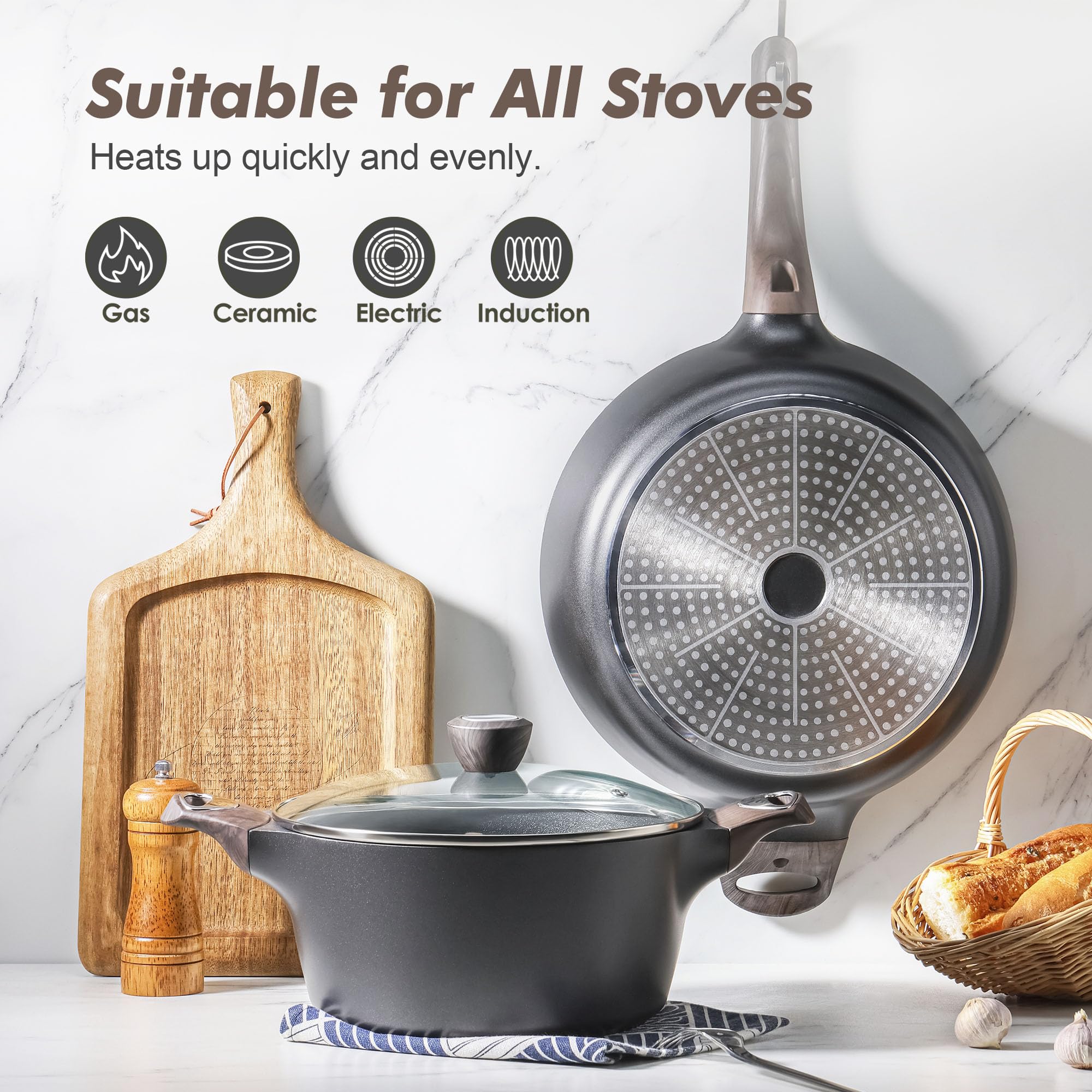 SENSARTE 4.5qt casserole with lid and steamer expands cooking options.