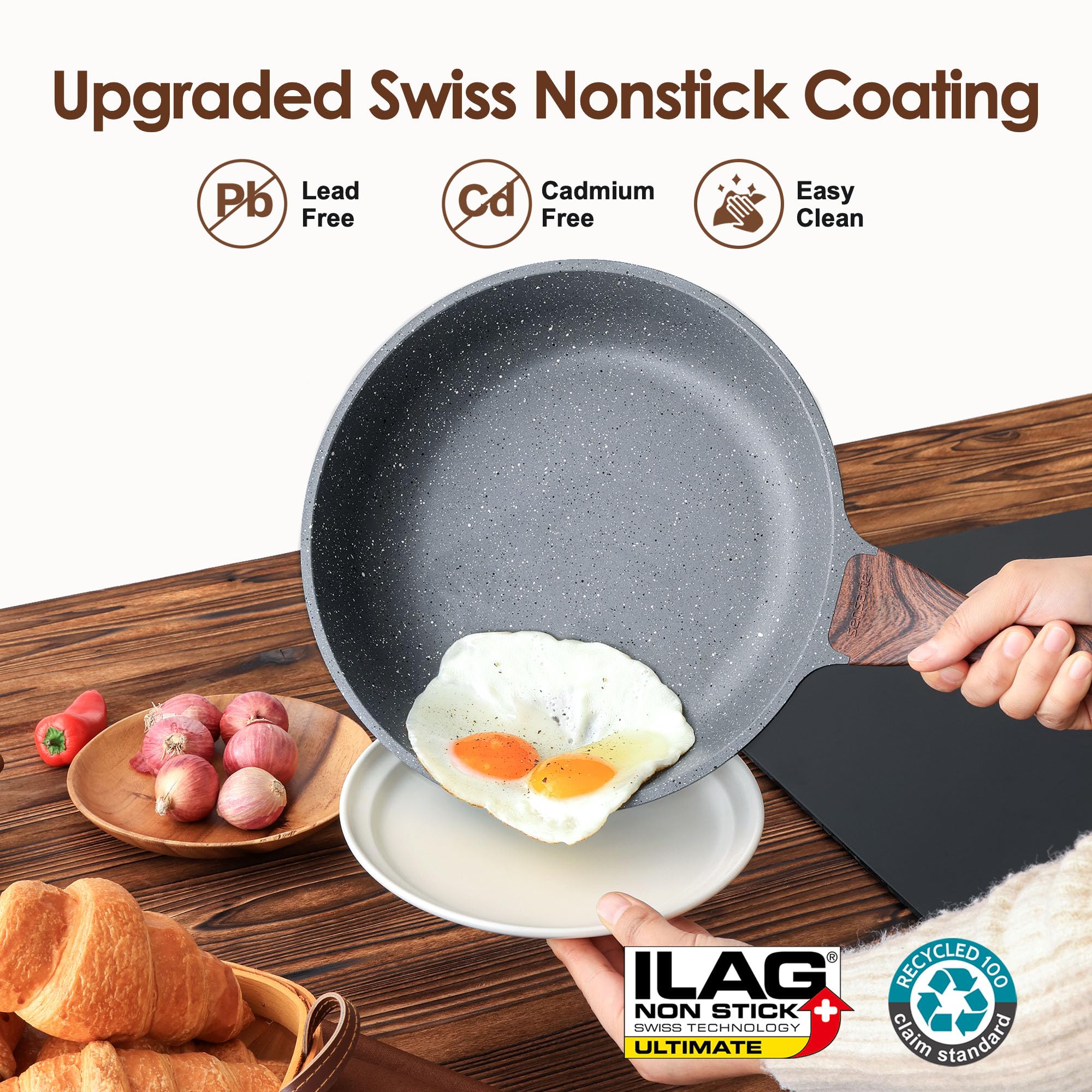 Sensarte 9-5 inch fry pan with smooth nonstick for easy food release.