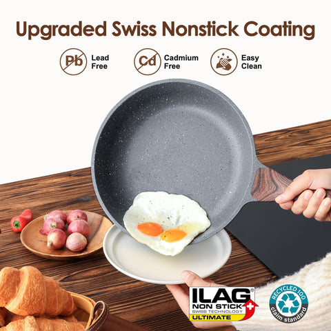 Sensarte 9-5 inch fry pan with smooth nonstick for easy food release.
