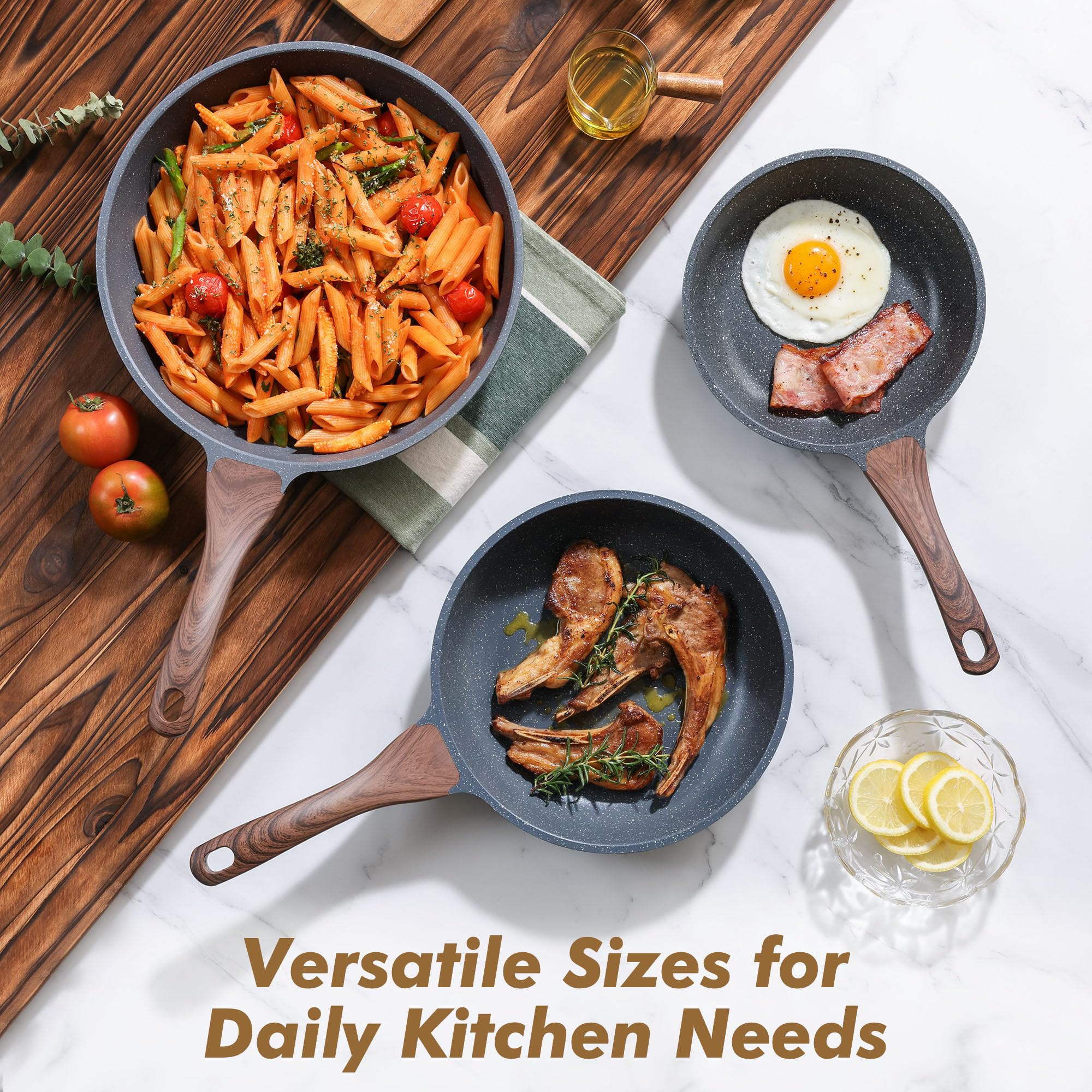 SENSARTE pan features durable cast aluminum core for fast, even heating.