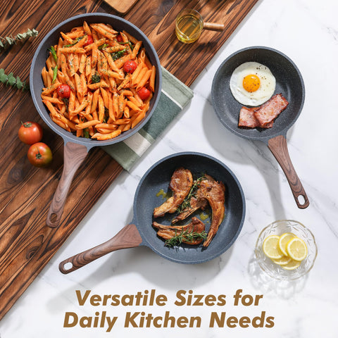 SENSARTE pan features durable cast aluminum core for fast, even heating.