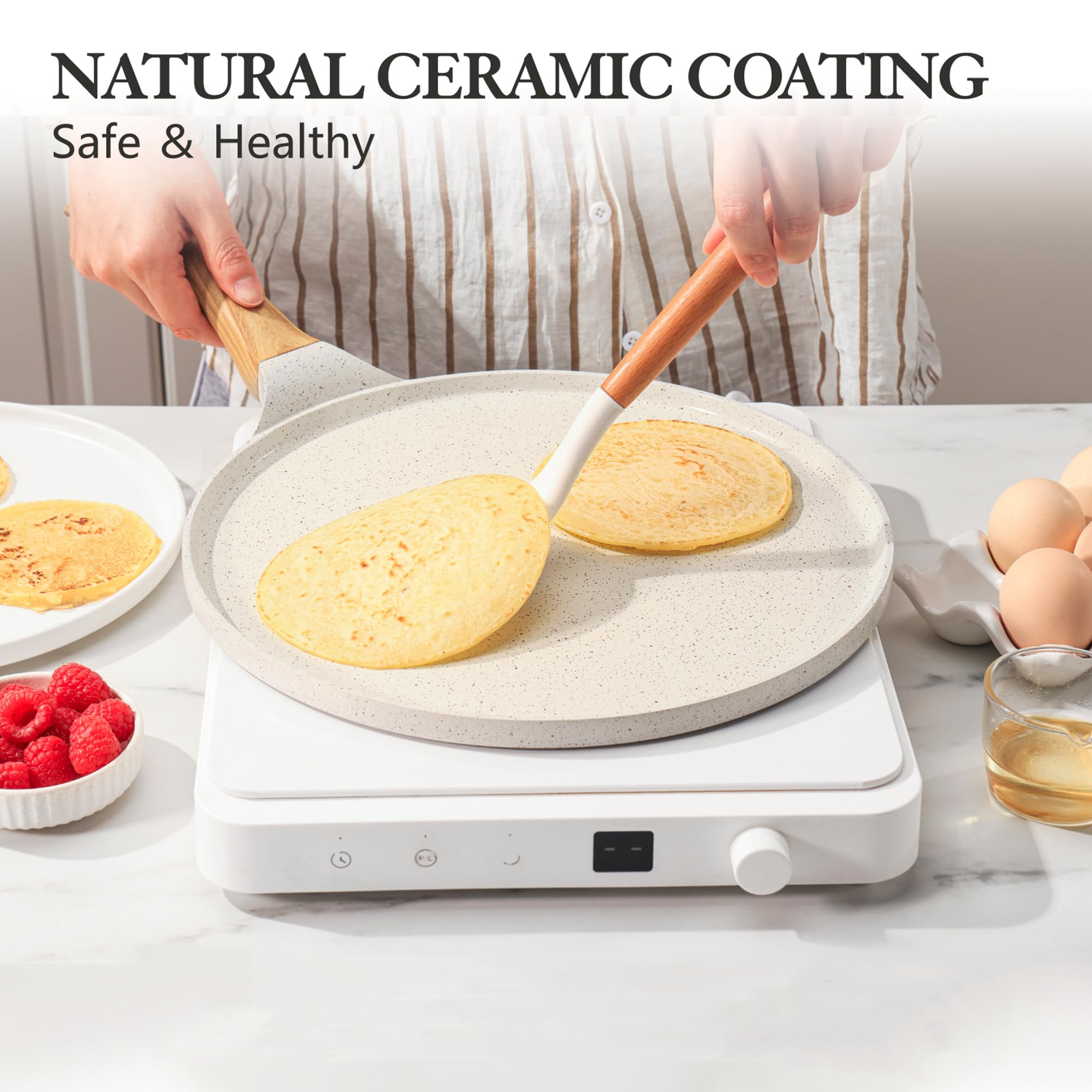 Sensarte ceramic coating promotes healthy cooking with minimal oil.