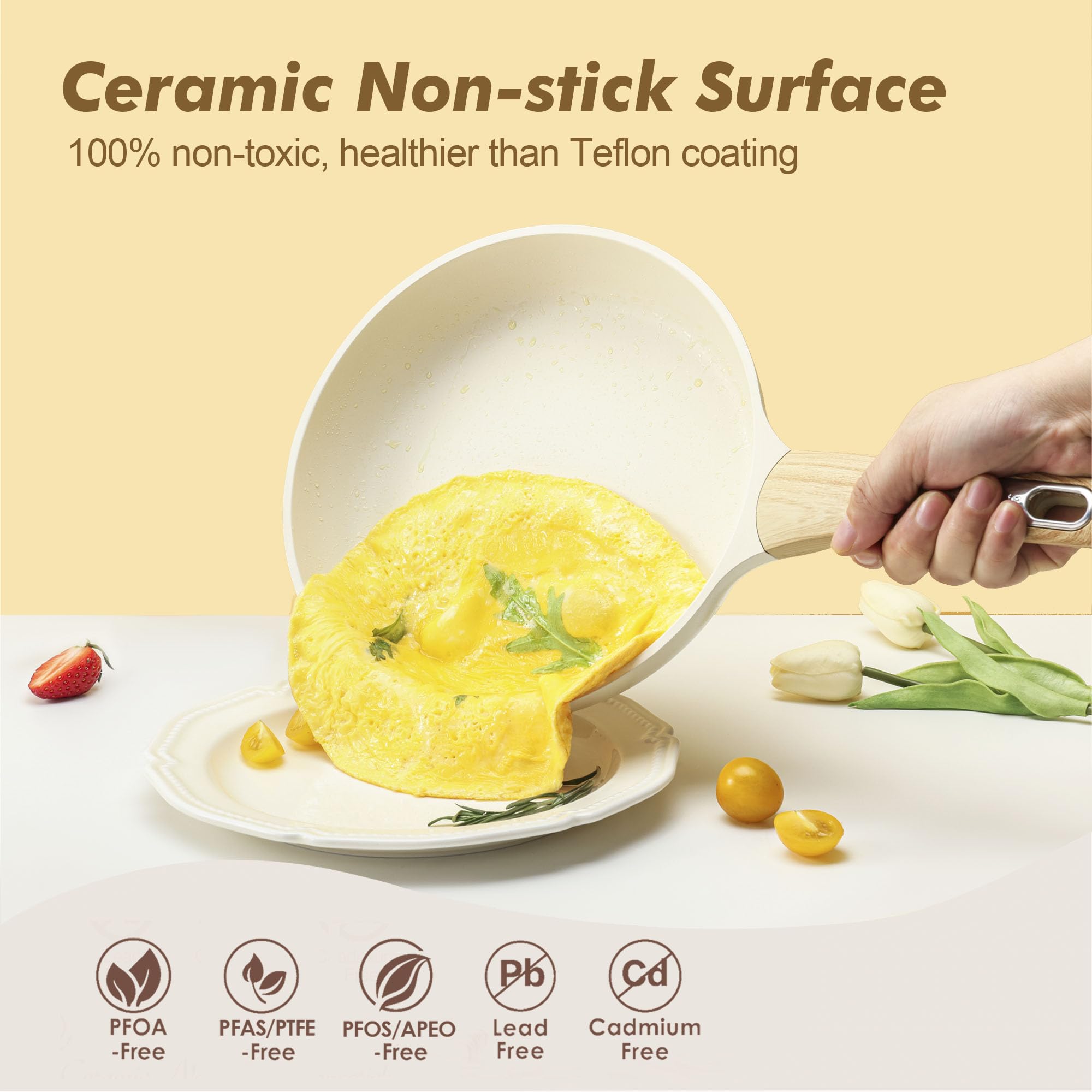 SENSARTE ceramic non-stick surface close-up showing smooth food release.
