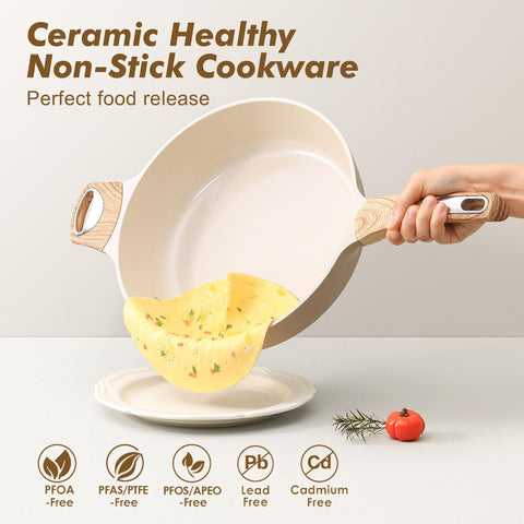 SENSARTE ceramic pan with lid on demonstrates heat retention for simmering