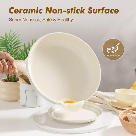 Sensarte pan shows egg sliding on smooth surface for easy flipping