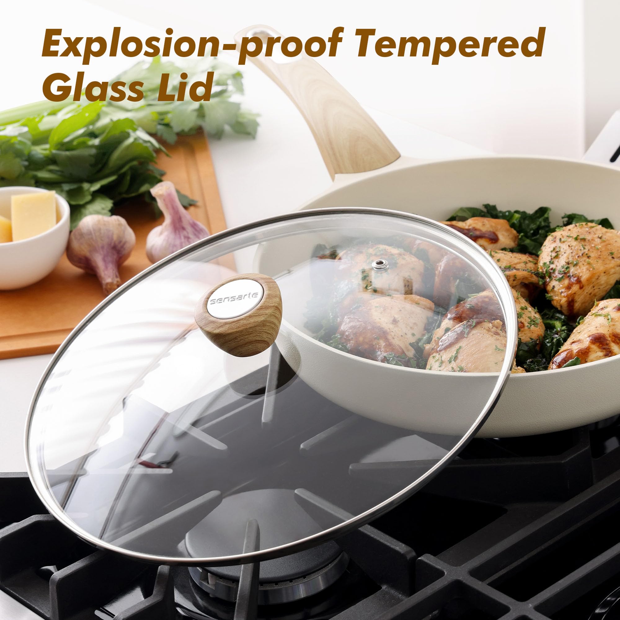 Sensarte pan handle with comfortable grip for steady sautéing