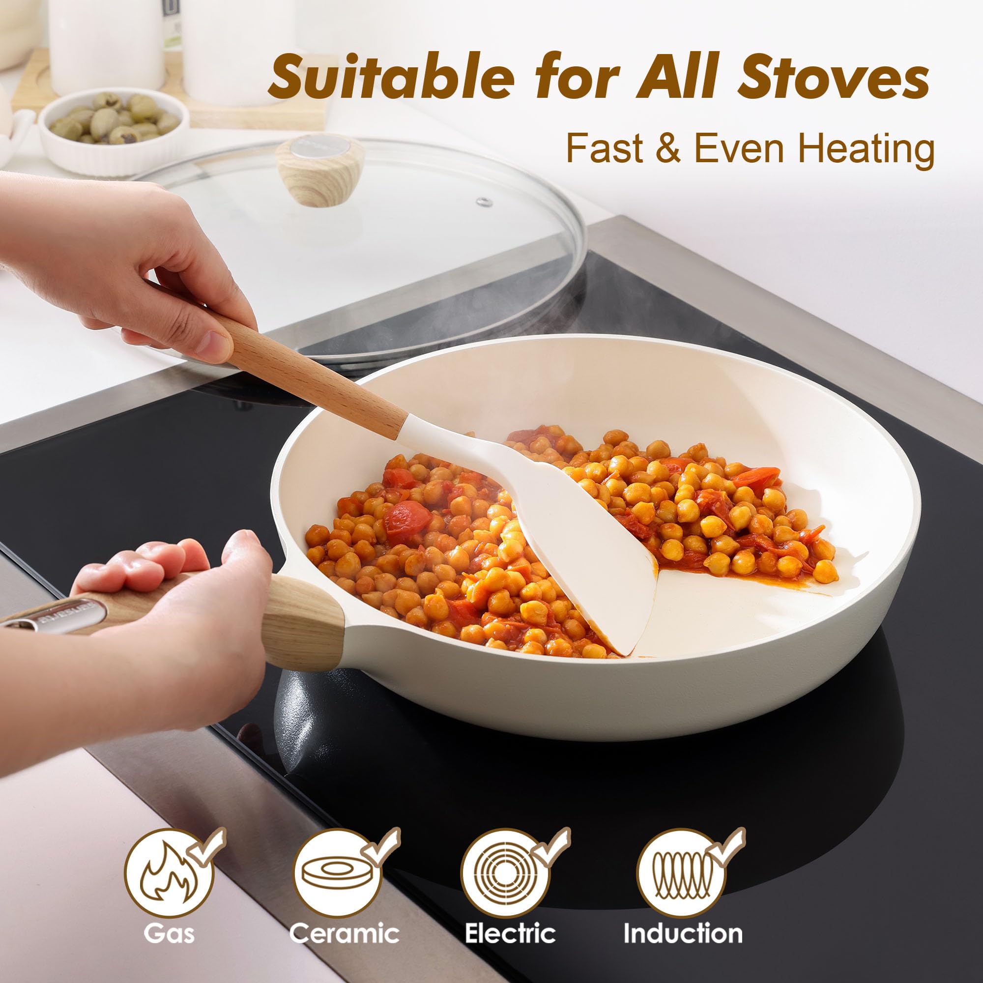 Lid off the Sensarte pan reveals cooking progress