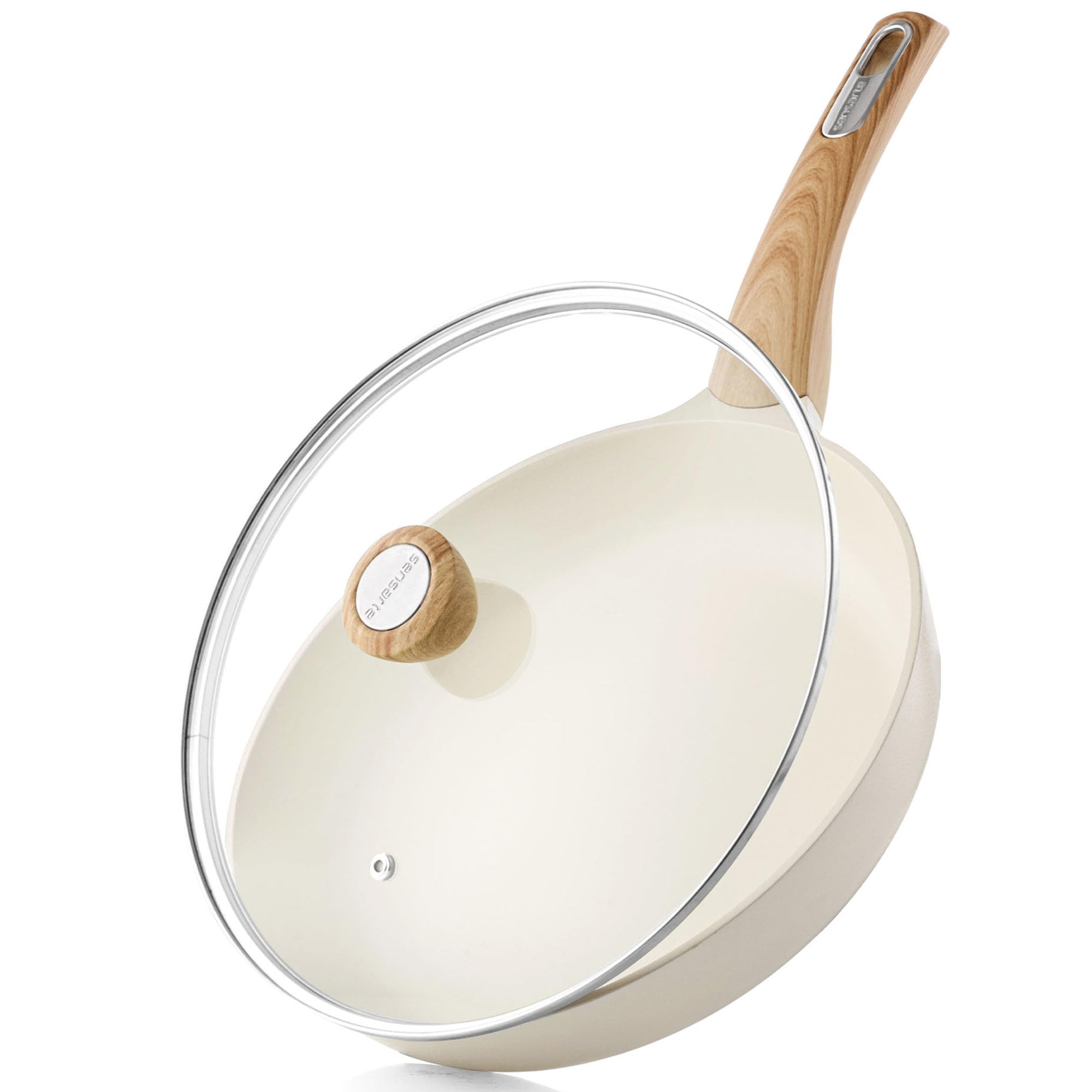 Sensarte ceramic nonstick pan with lid—top view ideal for omelets