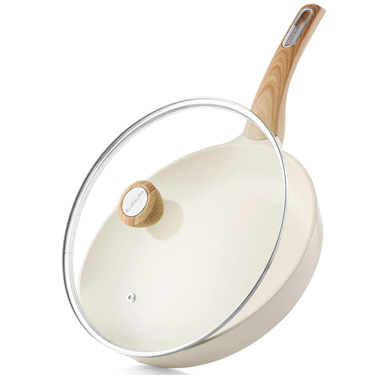 Sensarte ceramic nonstick pan with lid—top view ideal for omelets