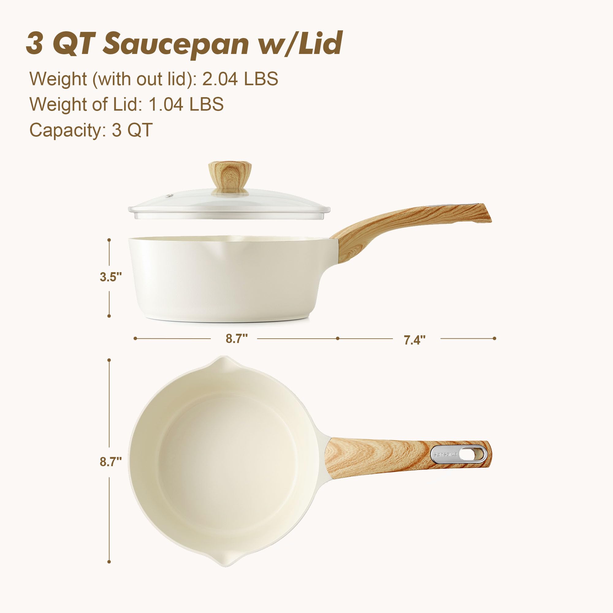 Sensarte 3-quart pot suits sauces, soups, braises, and pasta daily.