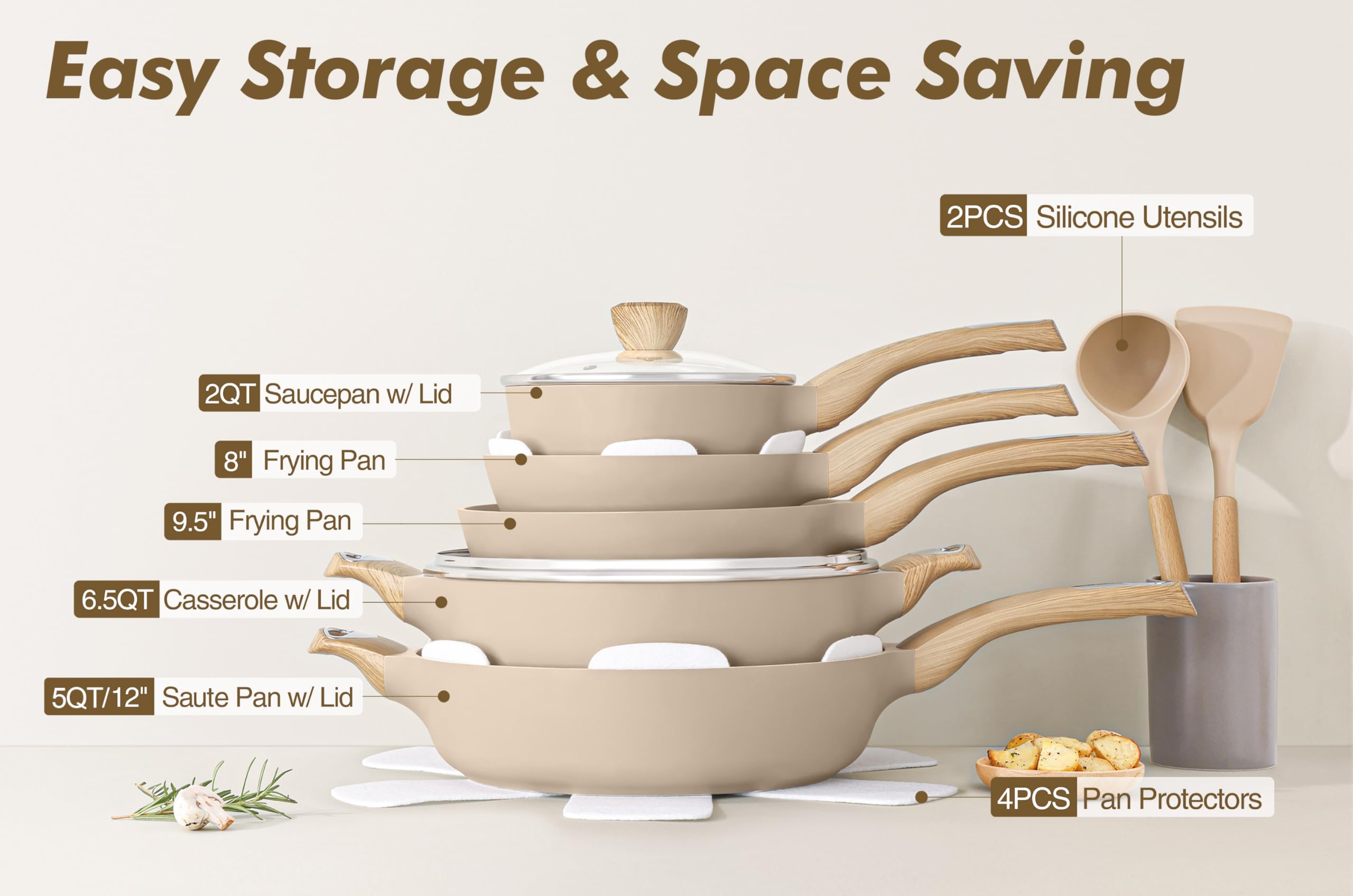 SENSARTE ceramic pots and pans set casserole with lid for even heat and family-style dishes.