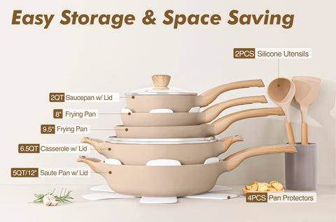 SENSARTE ceramic pots and pans set casserole with lid for even heat and family-style dishes.