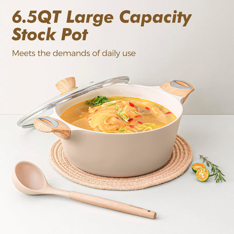 SENSARTE ceramic pots and pans set stay-cool handle for safe, comfortable grip.