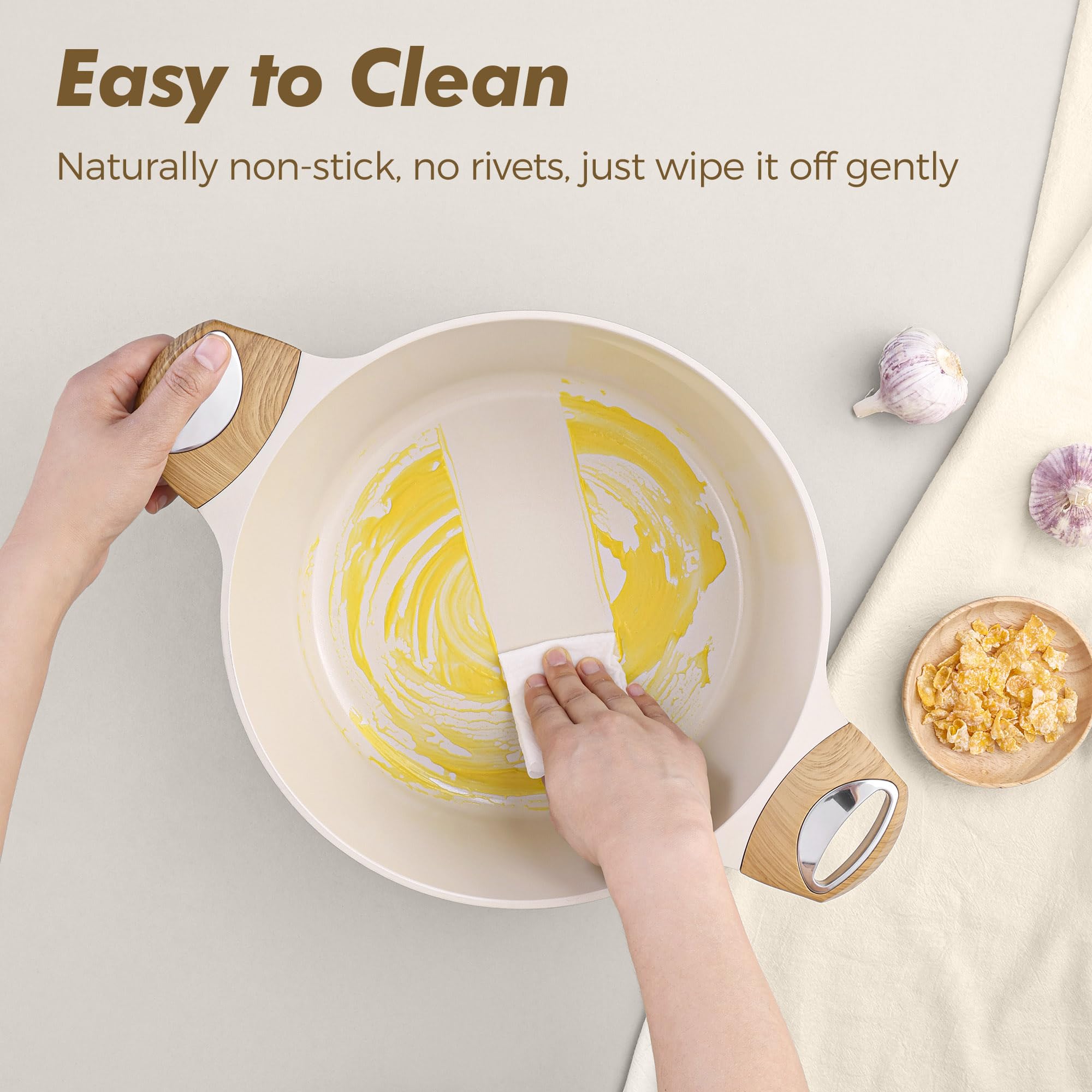 SENSARTE ceramic pots and pans set included utensils for easy cooking and cleanup.