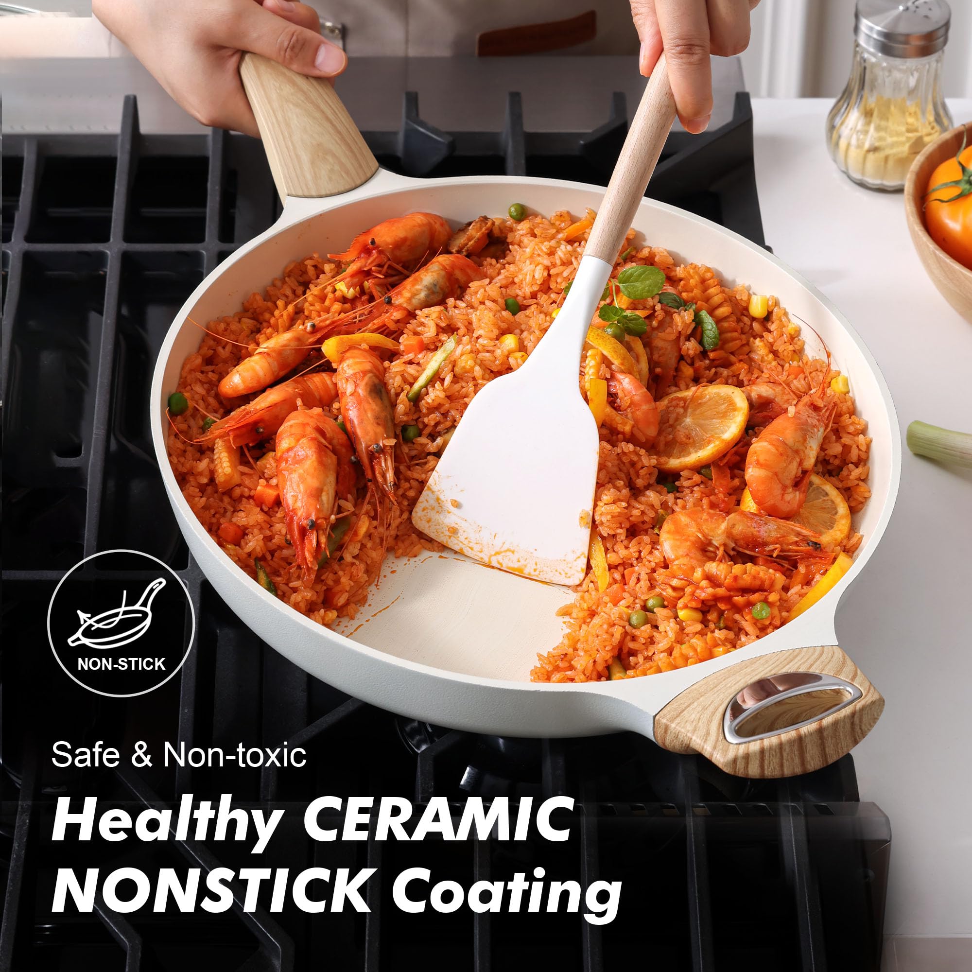 SENSARTE ceramic surface closeup highlights nonstick release for low-oil cooking