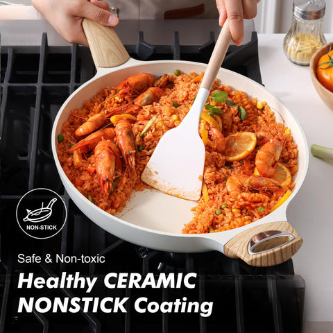 SENSARTE ceramic surface closeup highlights nonstick release for low-oil cooking