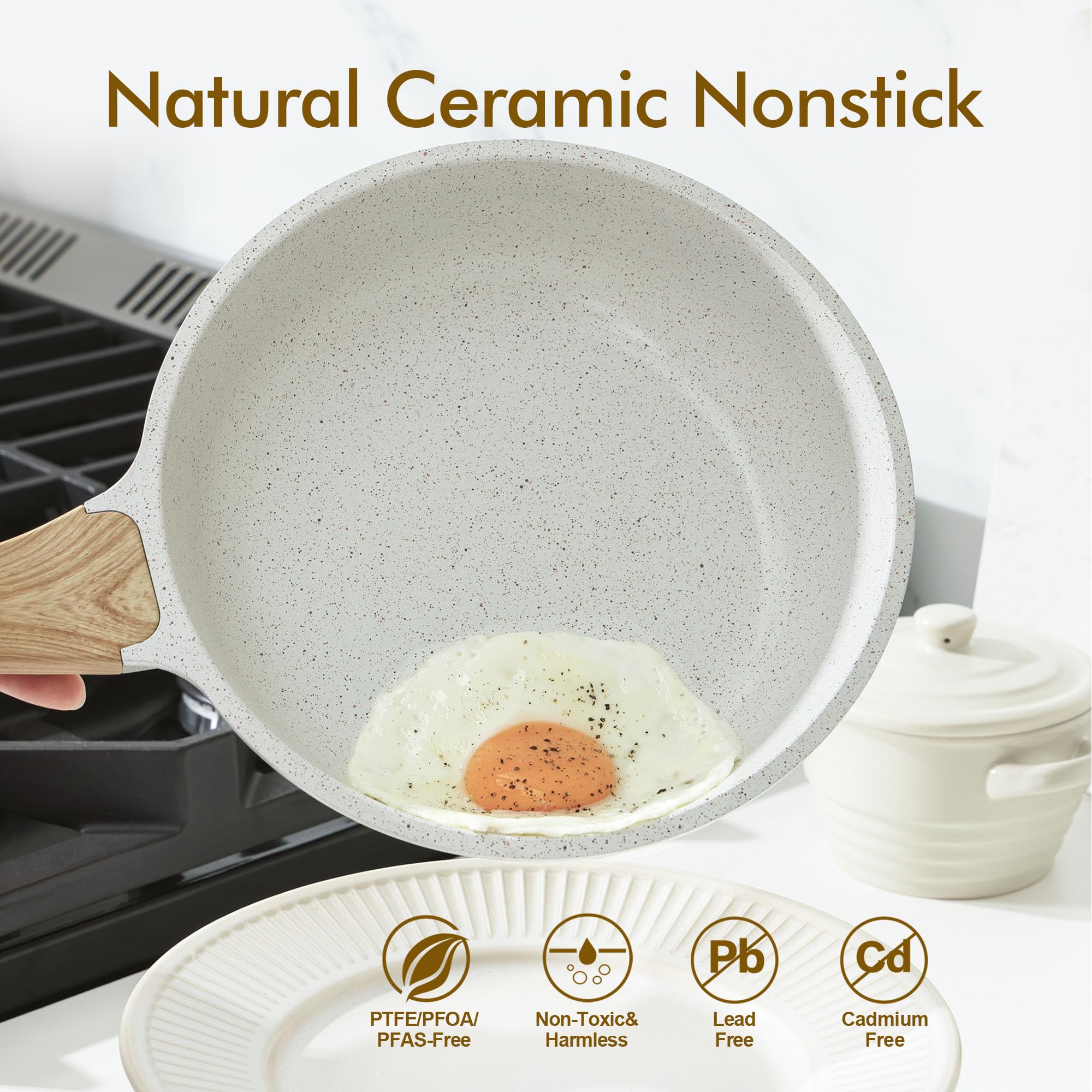 SENSARTE ceramic surface ensures foods slide off with minimal oil for healthier cooking.