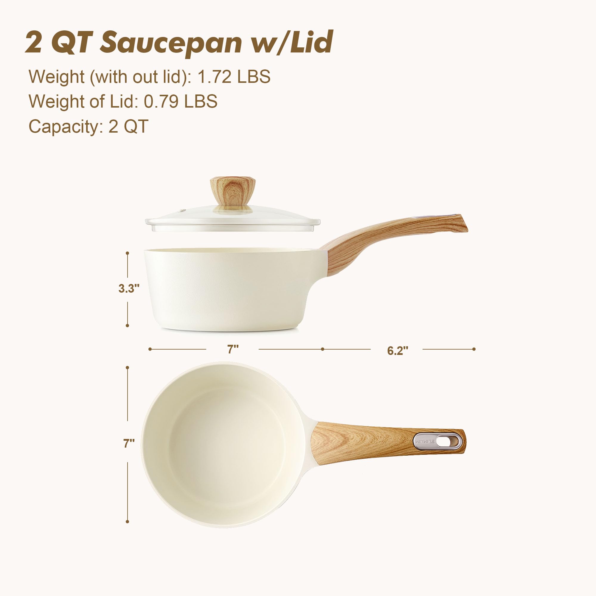 SENSARTE compact 2qt saucepan is perfect for sauces and small dishes.