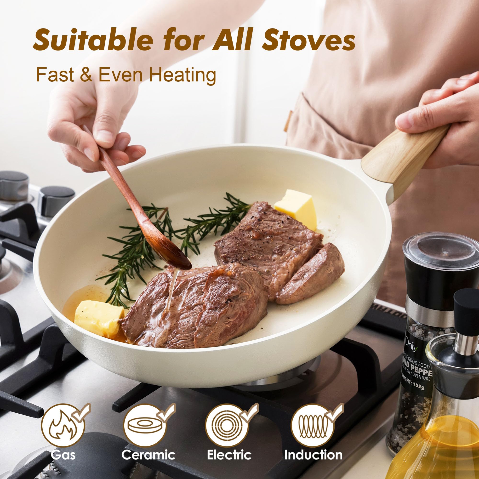 SENSARTE nonstick surface is easy to wipe clean after cooking