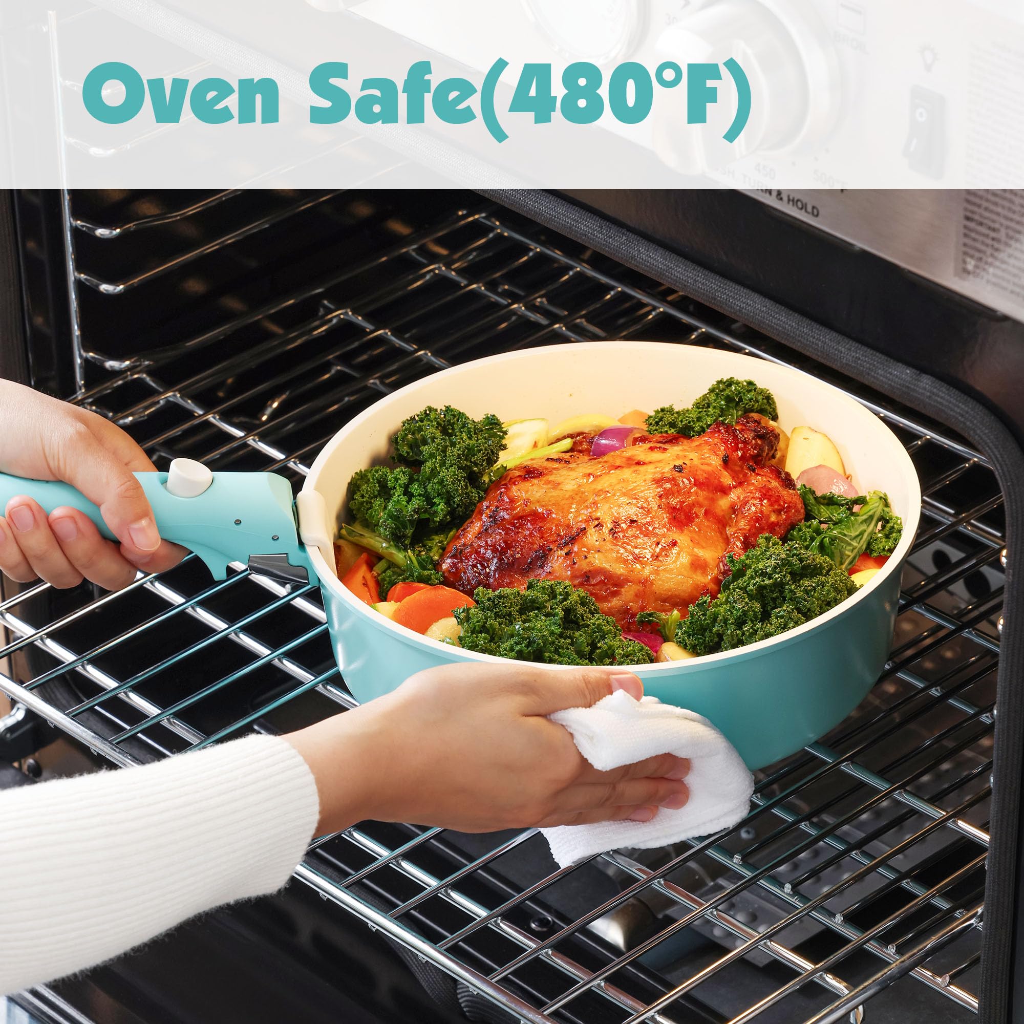 SENSARTE glass lids and protectors help keep cookware organized.