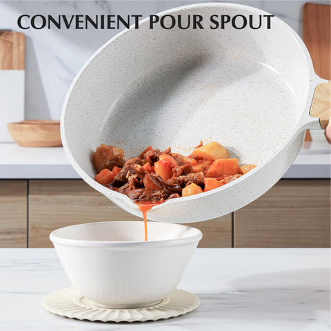 Sensarte 11-inch square grill pan for searing and grill marks.
