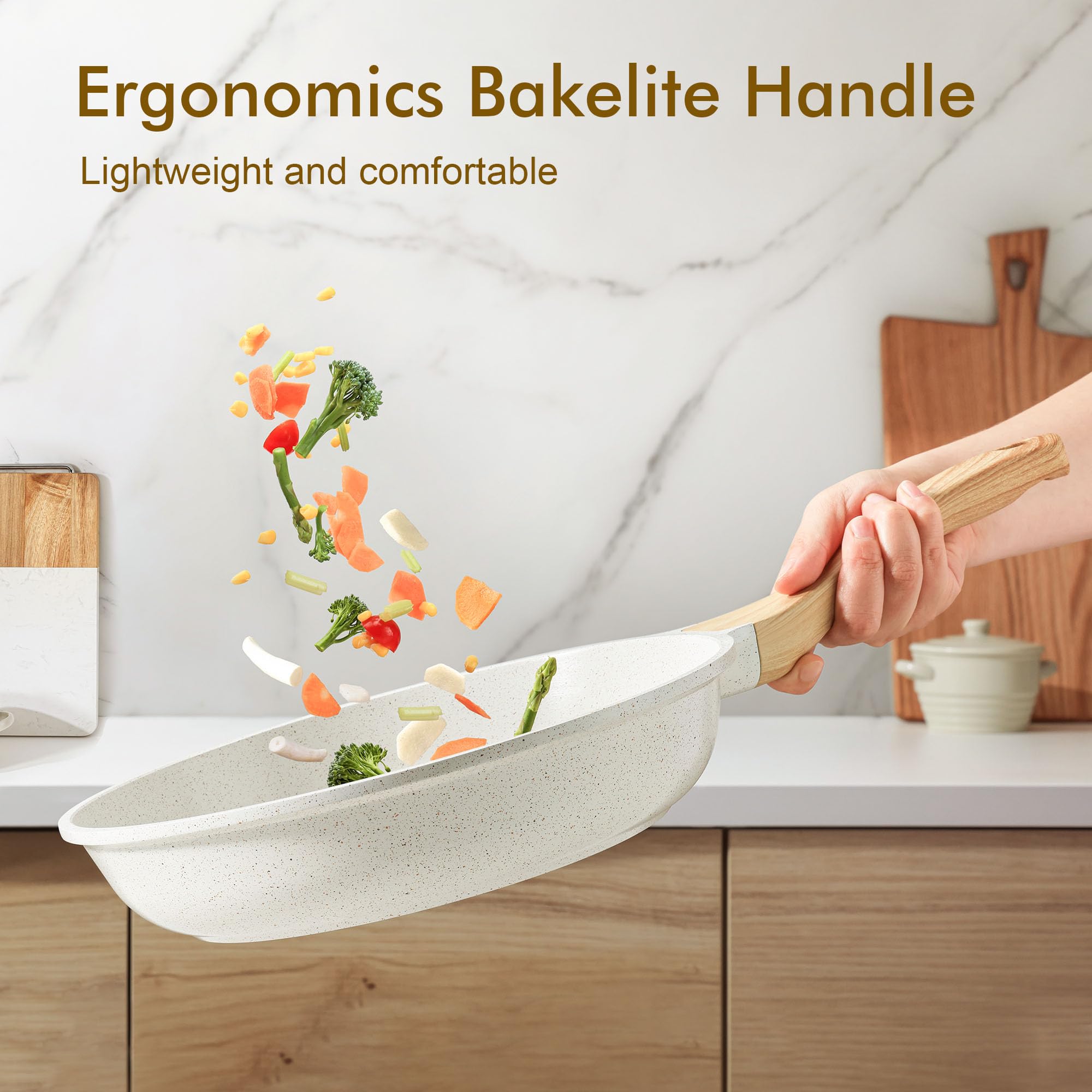 SENSARTE heat-resistant bakelite handle stays cool during stovetop use.