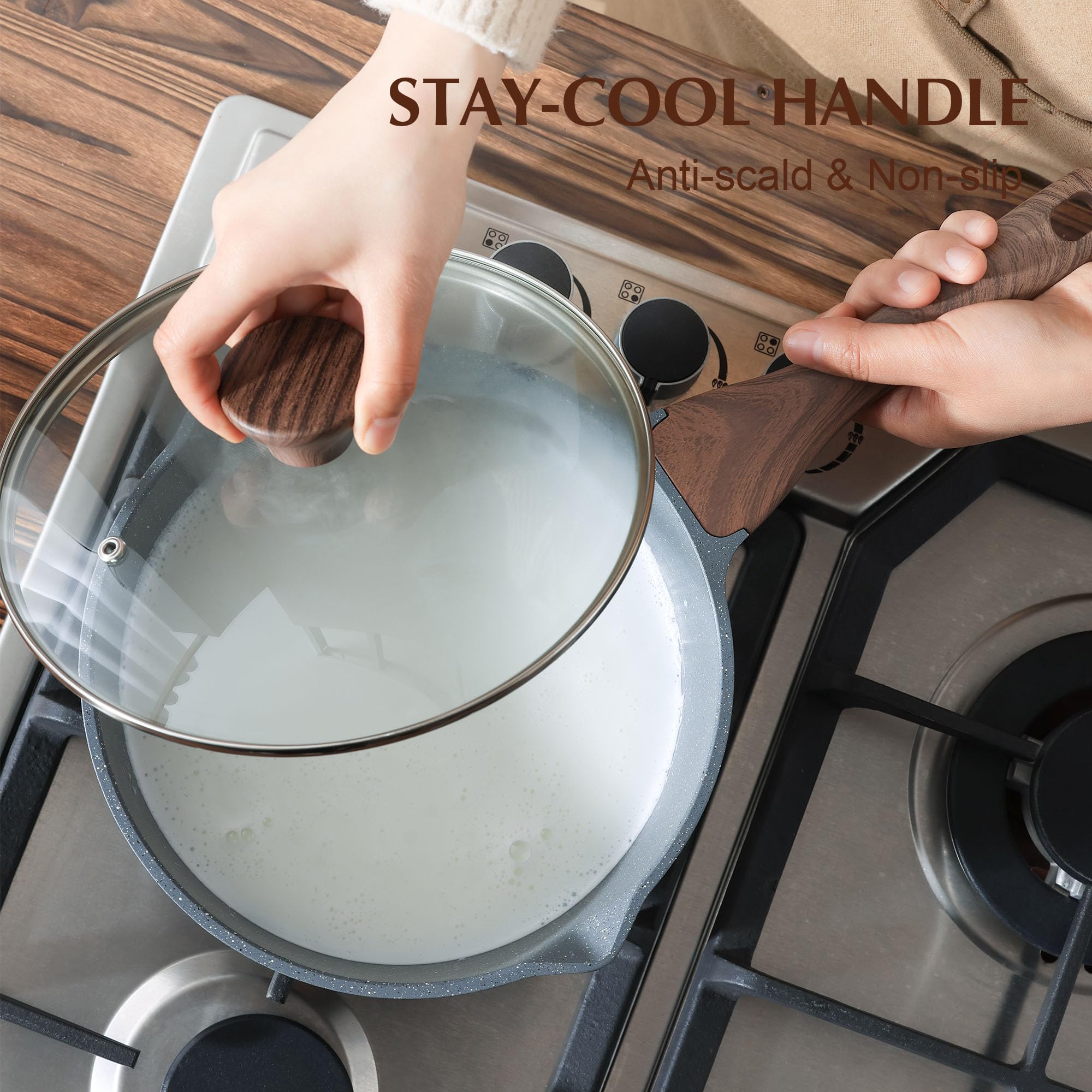 SENSARTE induction-compatible base on a stove demonstrates even heating.