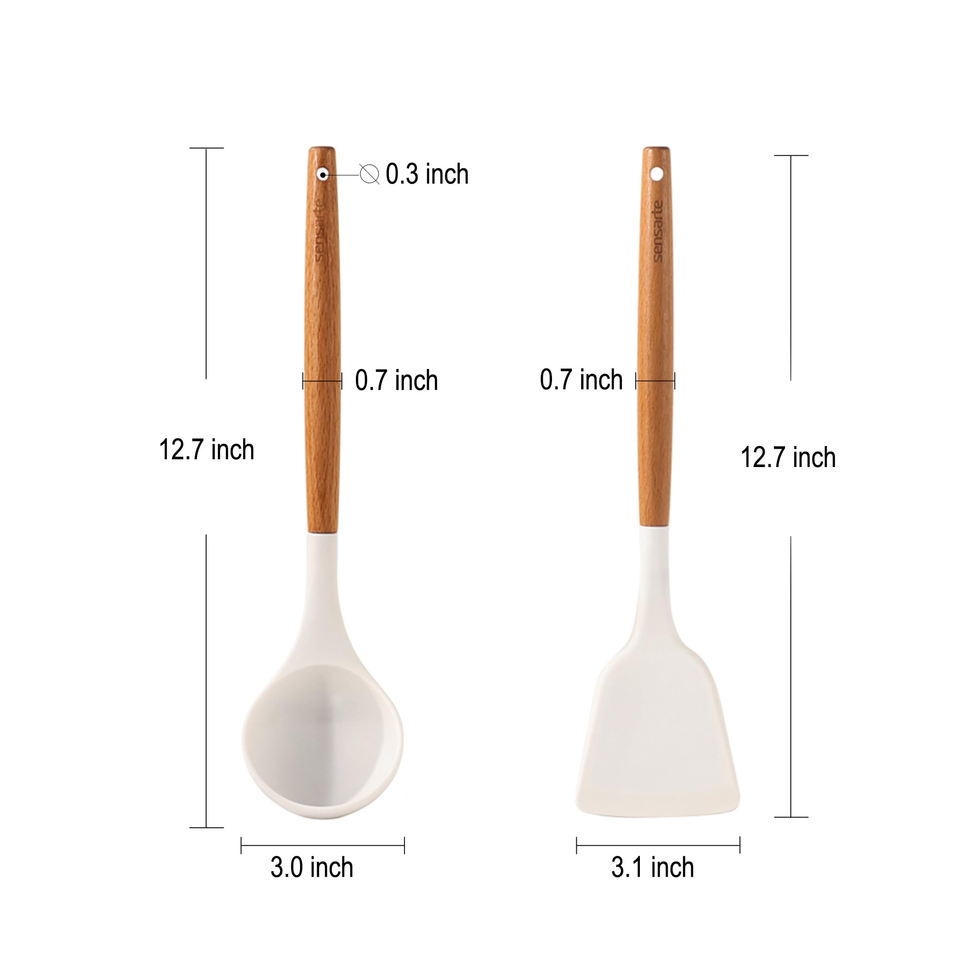 SENSARTE silicone ladle with wooden handle for easy serving.