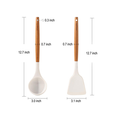 SENSARTE silicone ladle with wooden handle for easy serving.