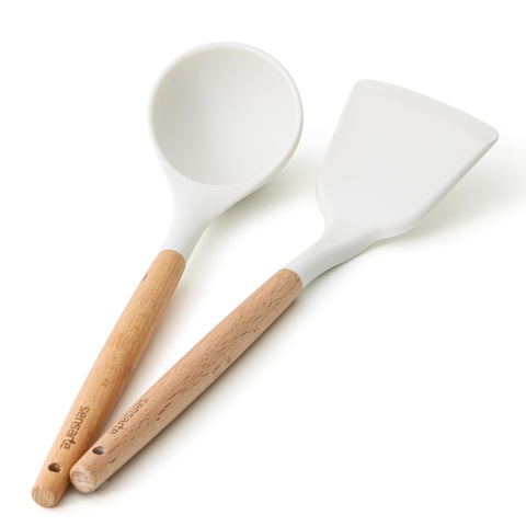 SENSARTE silicone spatula with wooden handle, ideal for nonstick cookware.