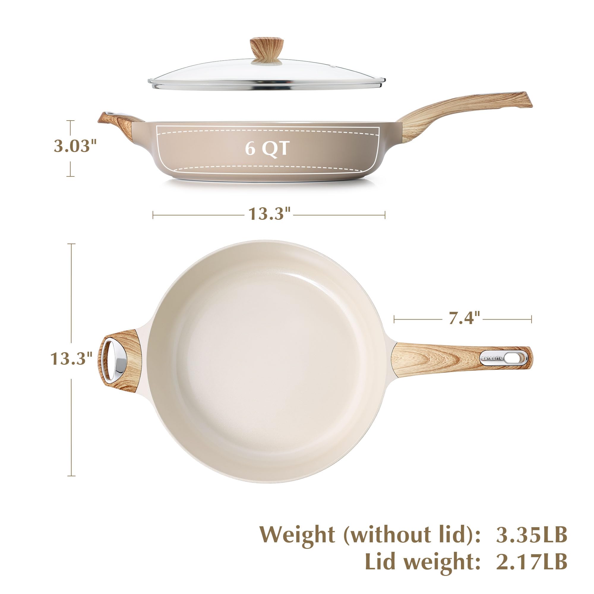SENSARTE large 13.3 inch skillet great for sautéing and braising.