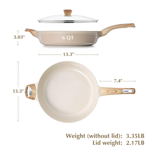 SENSARTE large 13.3 inch skillet great for sautéing and braising.