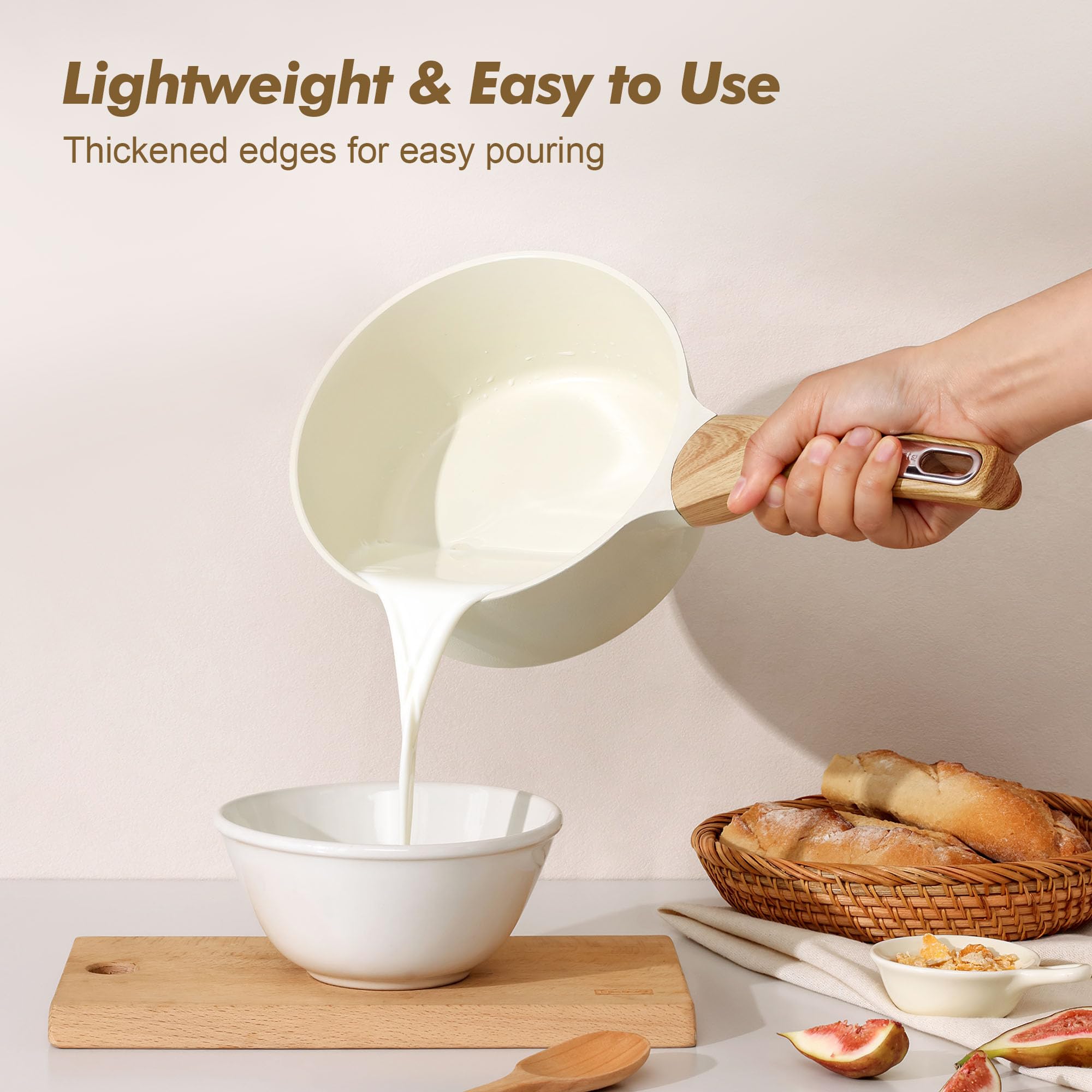 No rivets design on SENSARTE sauce pan for easy cleaning