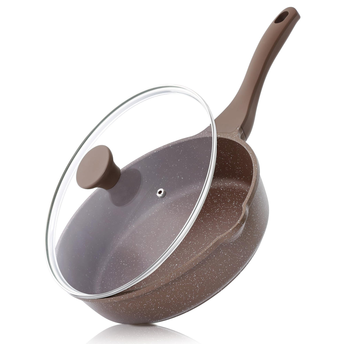 SENSARTE nonstick deep frying pan 10-inch lid provides easy visibility while you simmer and sauté.