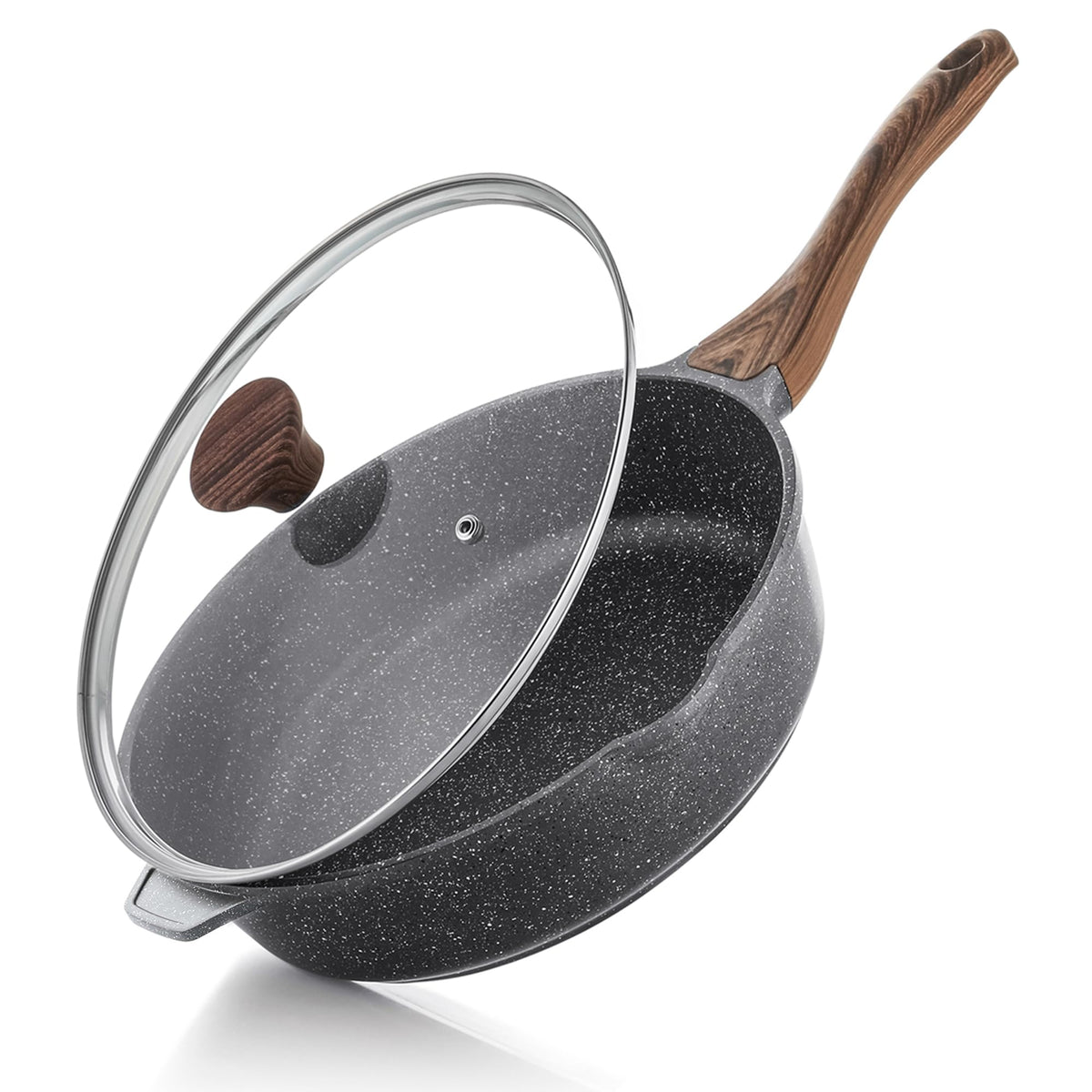 SENSARTE nonstick deep frying pan with lid for low-oil cooking