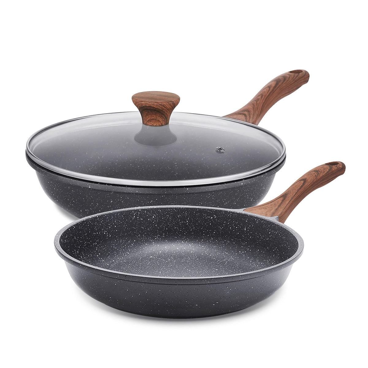 SENSARTE nonstick frying pan 8-inch with lid promotes easy release and quick cleanup.