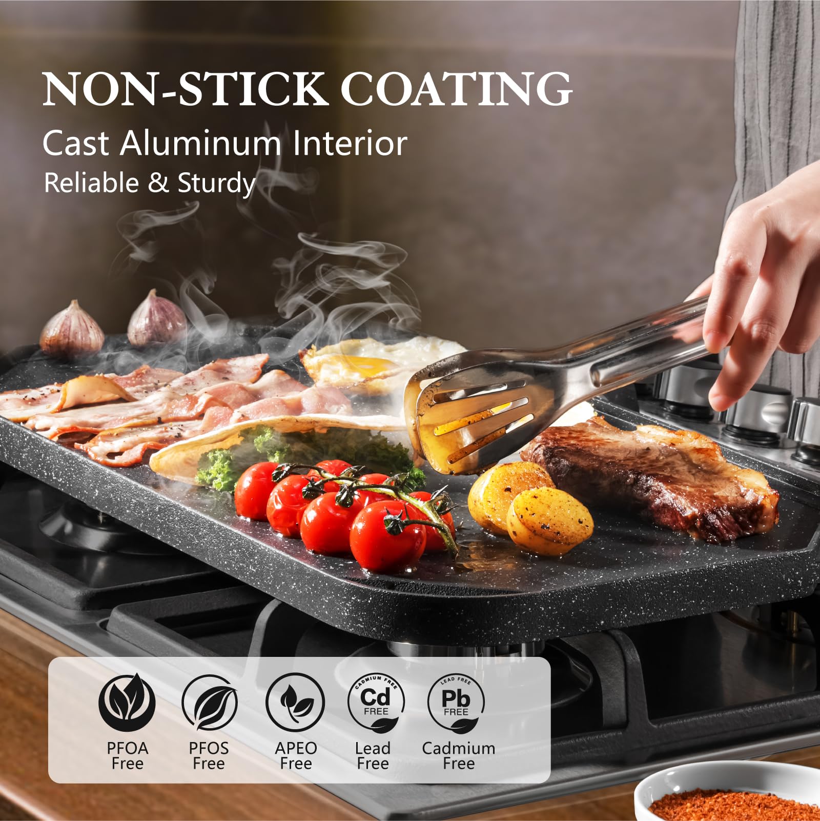 SENSARTE nonstick griddle ribbed side perfect for steaks and veggies.
