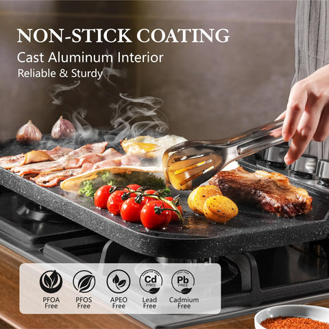 SENSARTE nonstick griddle ribbed side perfect for steaks and veggies.
