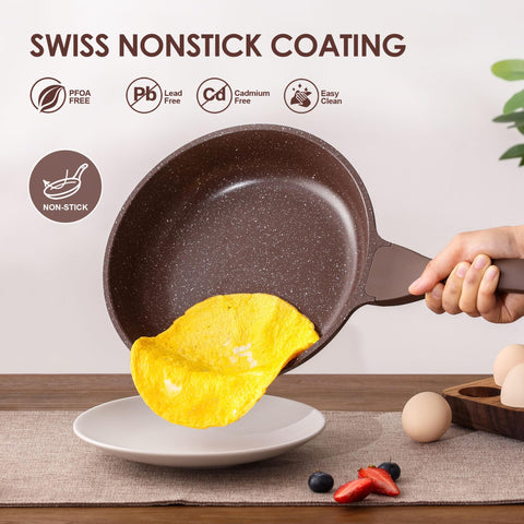 Sensarte nonstick pan eggs slide off effortlessly for easy omelets.