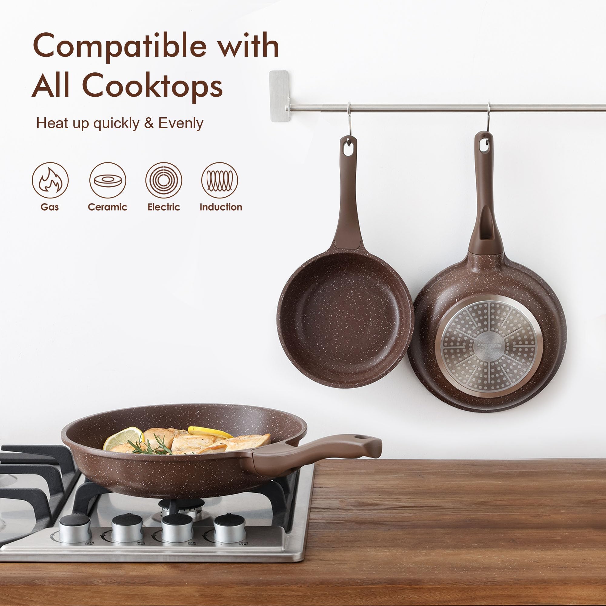 Sensarte nonstick pan induction-ready base ensures even heat across all stoves.