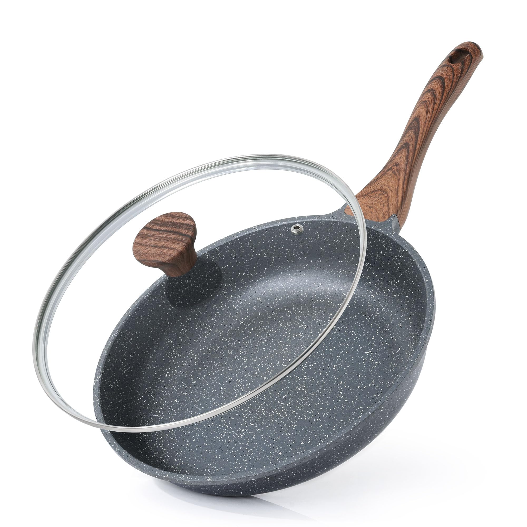 Sensarte nonstick pan with lid, 12.5 inches, promoting healthier cooking with less oil.