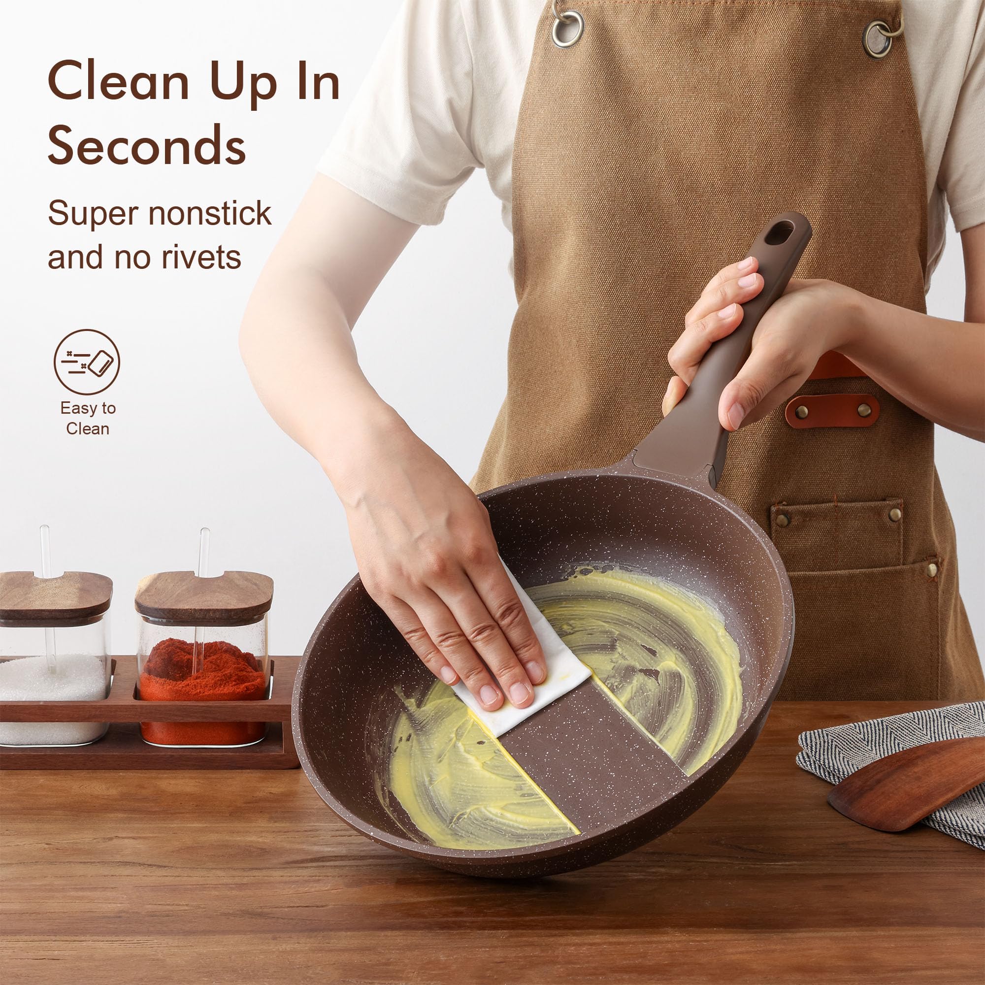 Sensarte nonstick pan features sturdy cast aluminum to prevent warping.