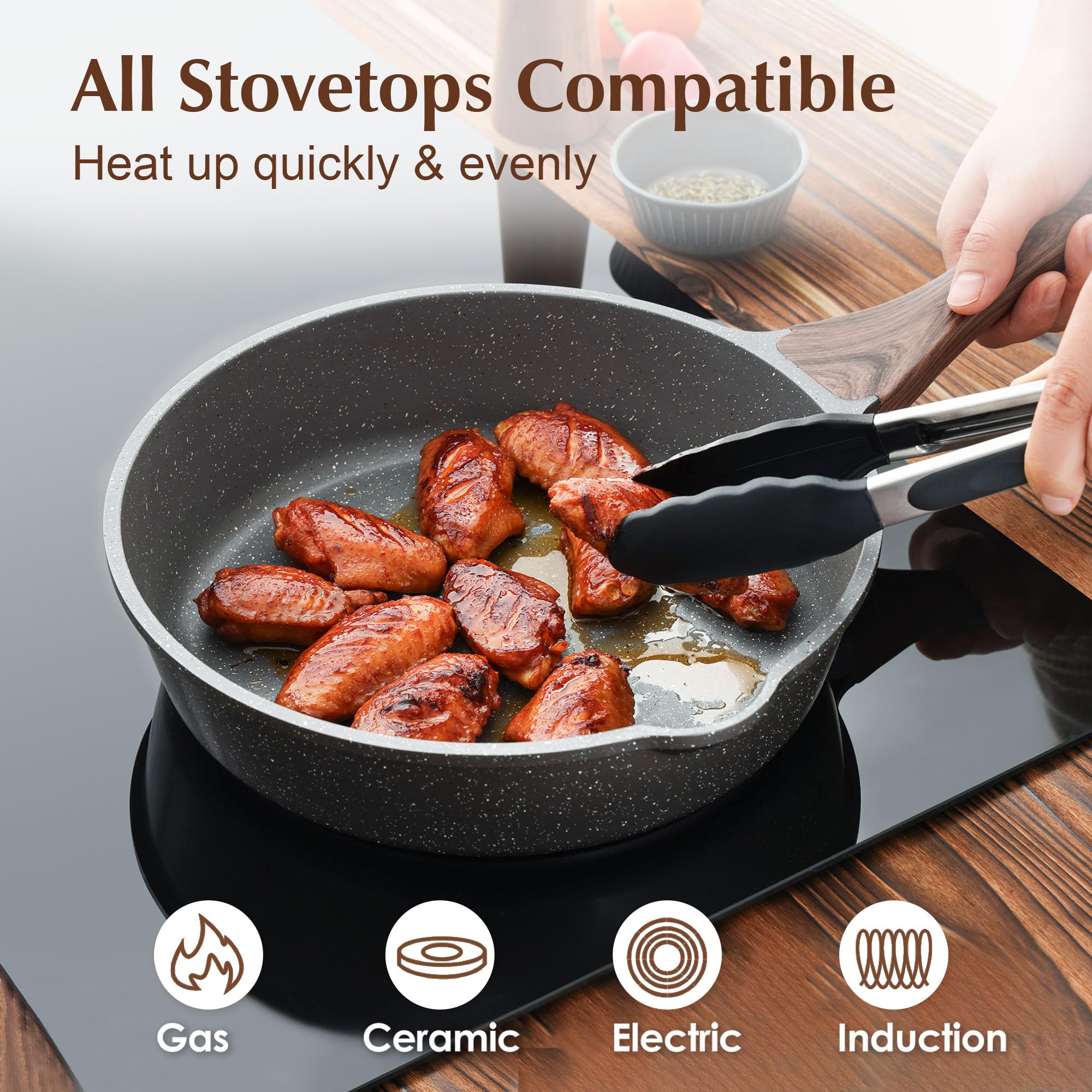 SENSARTE 12-inch nonstick skillet with lid ideal for family meals
