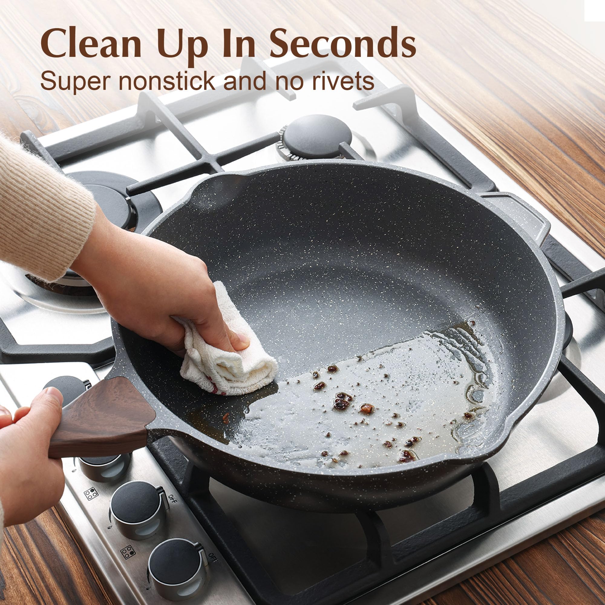 SENSARTE pour-spout sauté pan supports easy transfer of soups and oils